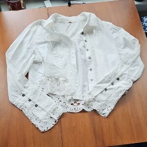 Free People White Lace Trim Blouse